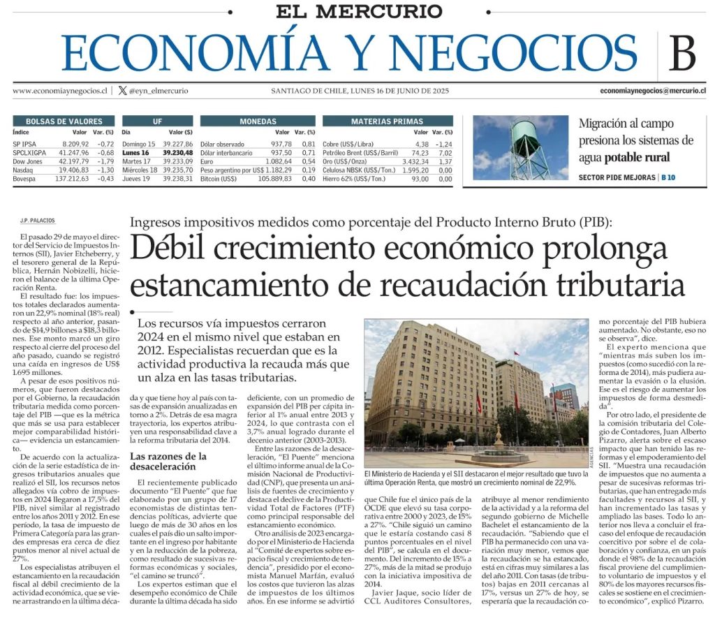 El Mercurio: Débil crecimiento económico prolonga estancamiento de  recaudación tributaria – CCL Auditores Consultores